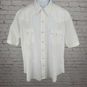 VTG ATD White Authentic Western Pearl Snap Short Sleeve Shirt Size 17 2XL